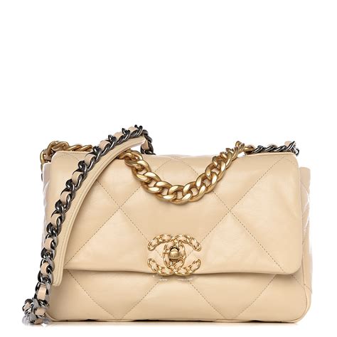 chanel 19 flap bag beige|chanel 19 bag size.